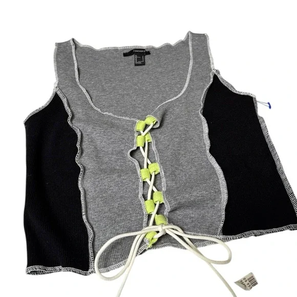 Forever 21 Women's Knit Grey Tank Top with Tie Up‎ Front Size S 108 - Picture 4 of 6